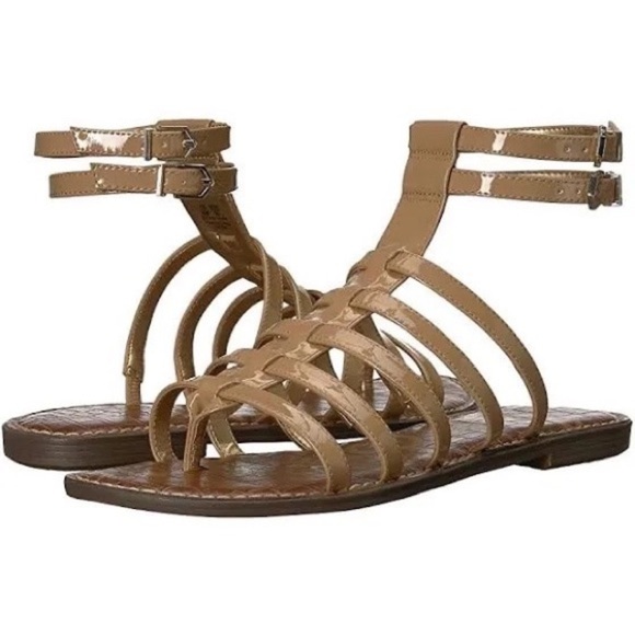 Sam Edelman Gilda Women's Gladiator Sandal in Almond Nude Patent Leather Sz 8.5 - Picture 1 of 14